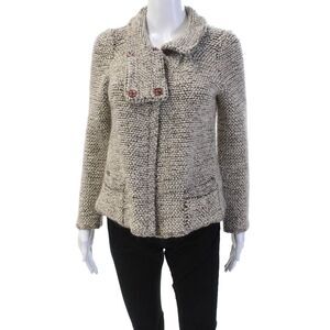 Armani Collezioni Womens Wool Blend High Neck Cardigan Sweater Cream Size 6